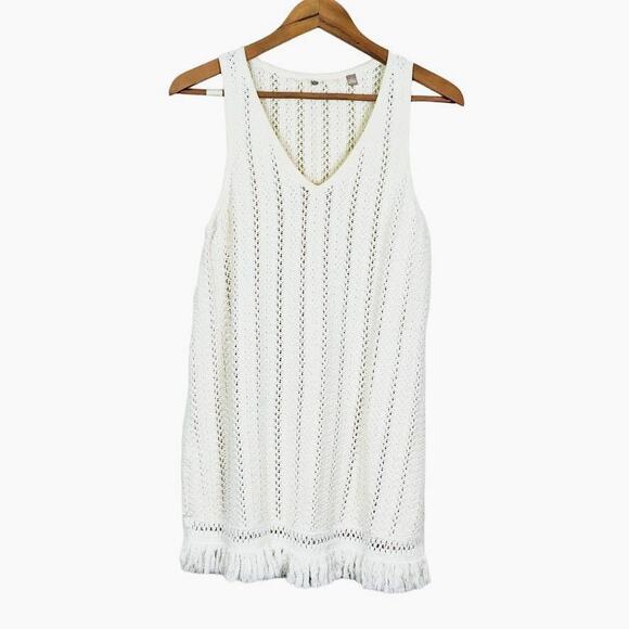 Anthropologie Tops - Anthropologie Size S Sleeveless Knit Tunic Fringe Hem Cream